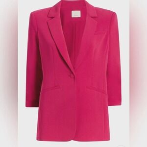 Cinq à Sept Khloe Womens Blazer Hot Magenta Ruched Sleeves Sz 2 One button Notch